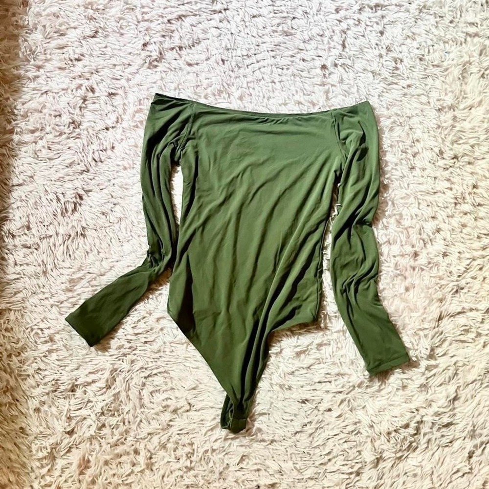 Sexy Urban Gorpcore Utility Military Olive Green Bodysuit Off Shoulder Womens S